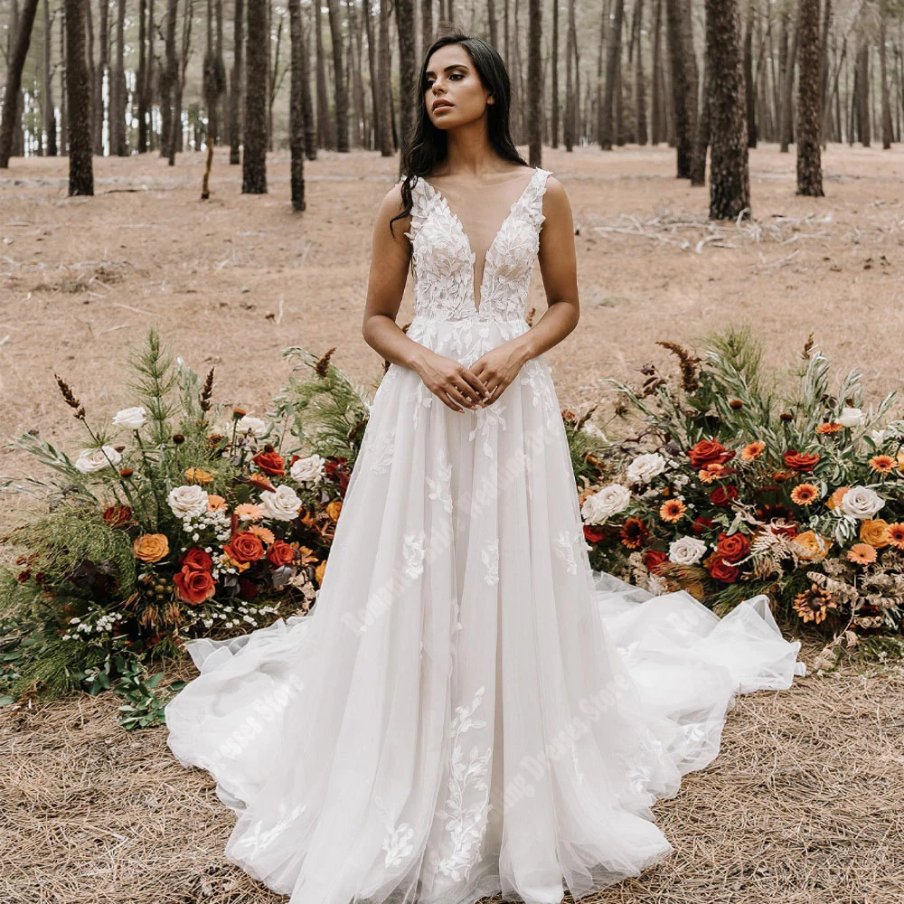 Eleganti abiti da sposa con colletto a V profondo per le donne morbido Tulle lucido a-line abiti da ballo più nuova popolarità Princess Vestidos De Novia