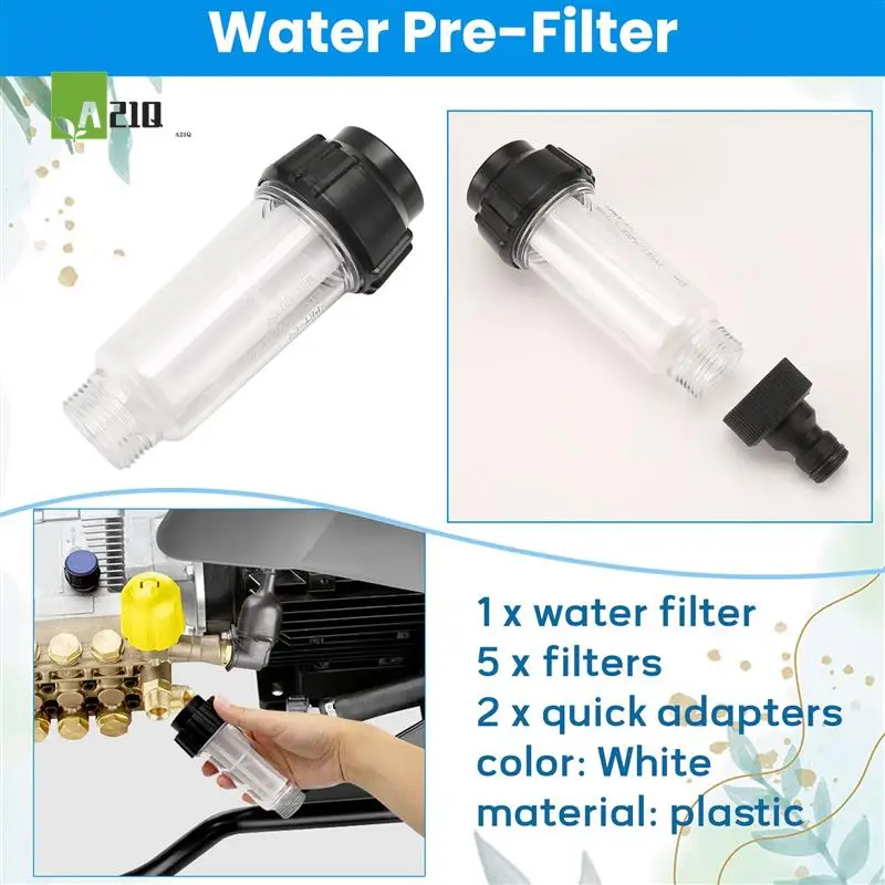 

A21Q — садовый шланг для фильтра для воды, набор фильтров для воды предварительной очистки воды 3/4 дюйма с 5 вставками для фильтра + 2 быстрых адаптерами
