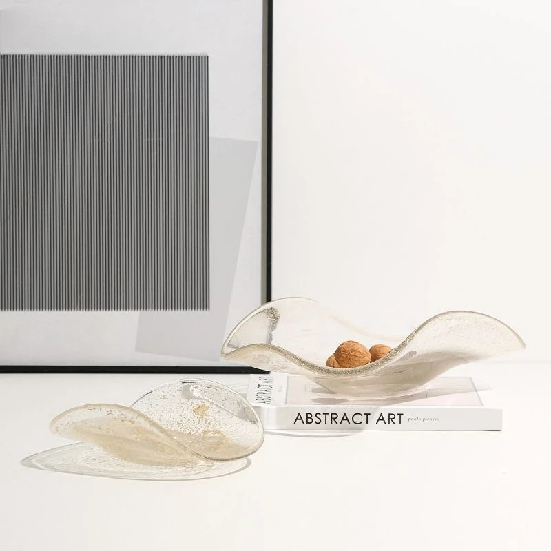 Moderne, luxuriöse, kreative, transparente Goldfolien-Glas-Obstschale für Villa, Wohnzimmer, Esstisch, hochwertige Snackplatte für Zuhause