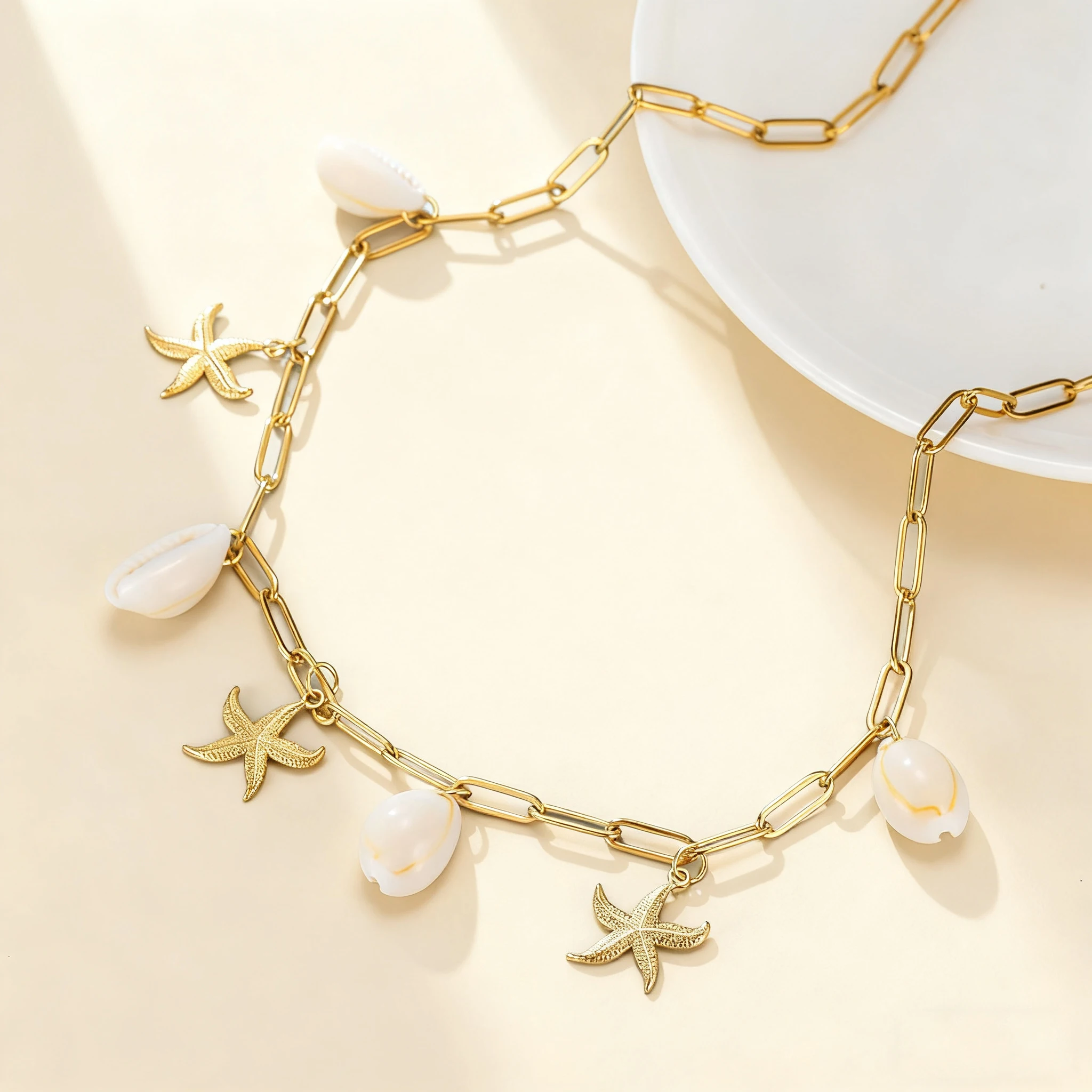 Unift الفولاذ المقاوم للصدأ البحر ستار محارة قلادة قلادة مطلية بالذهب سلسلة الترقوة العصرية عنصر المحيط قلادة مجوهرات هدايا