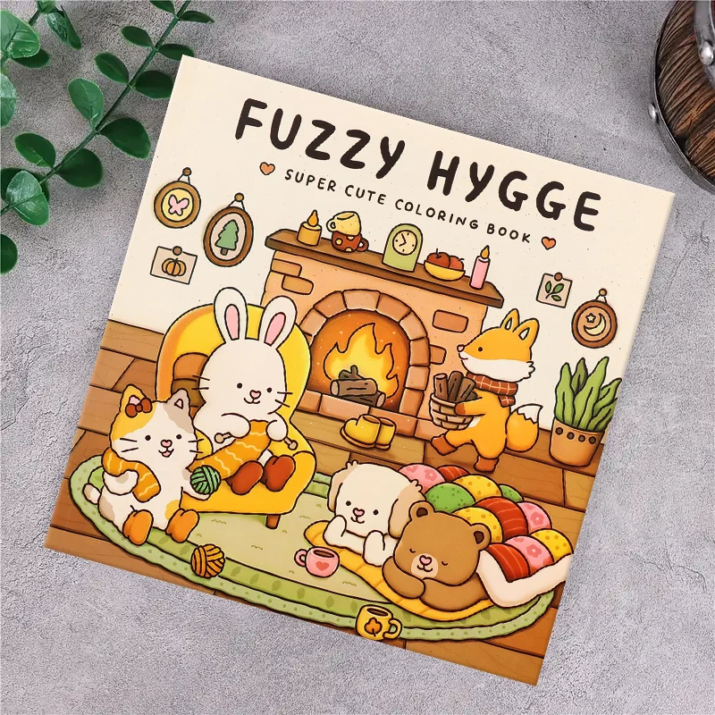 Fuzzy Hygge Coloring Book for Adults & Teens - Cozy Animal Illustrations, Perfect Holiday Gift with Warm Fireplace