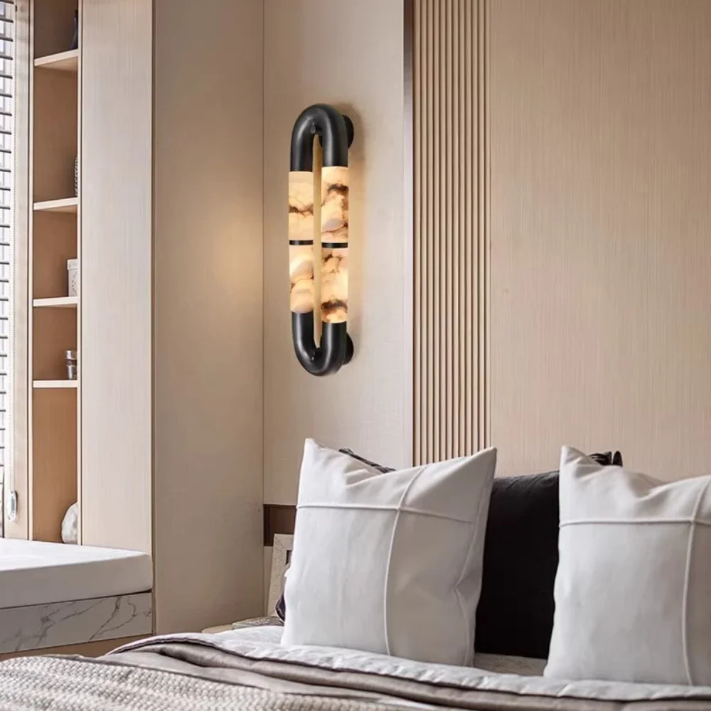 High-End Belgian Natural Marble Wall Sconce, Modern Minimalist Lamp, Easy To Install for Hotel Lobby Living Room