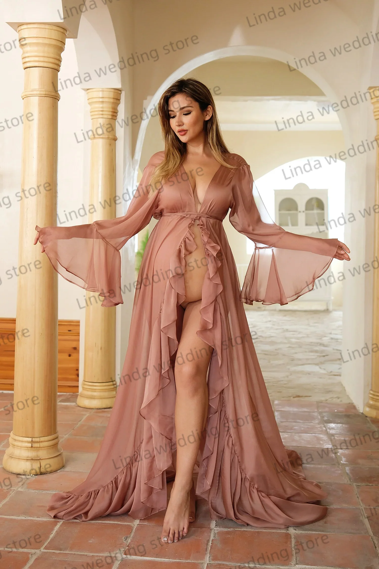 Sexy Maternity Dresses for Woman Sheer V Neck Vestidos De Fiesta Front Slit Babyshower Gown Customized Lingerie Pregnancy Robes