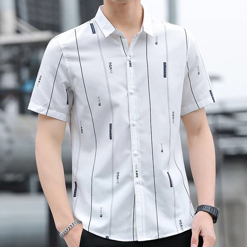 Summer Men\'s New Fashion Polo shirts Commuter Business Breathable Casual Basic Striped Thin Button Short Sleeve Tops