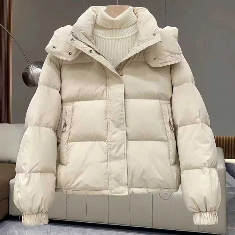 

Y2K Down Cotton Jacket 2026Winter Women Puffy Coat Vintage Long Sleeve Hooded Parkas Top Female Casual Thicken Warm Snow Outwear