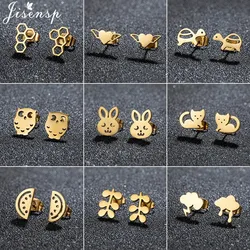 Tiny Animal Stud Earrings Women Fashion Stainless Steel Kitten Turtle Owl Cloud Small Earring Thunder Bolt Ear Jewelry Wholesale