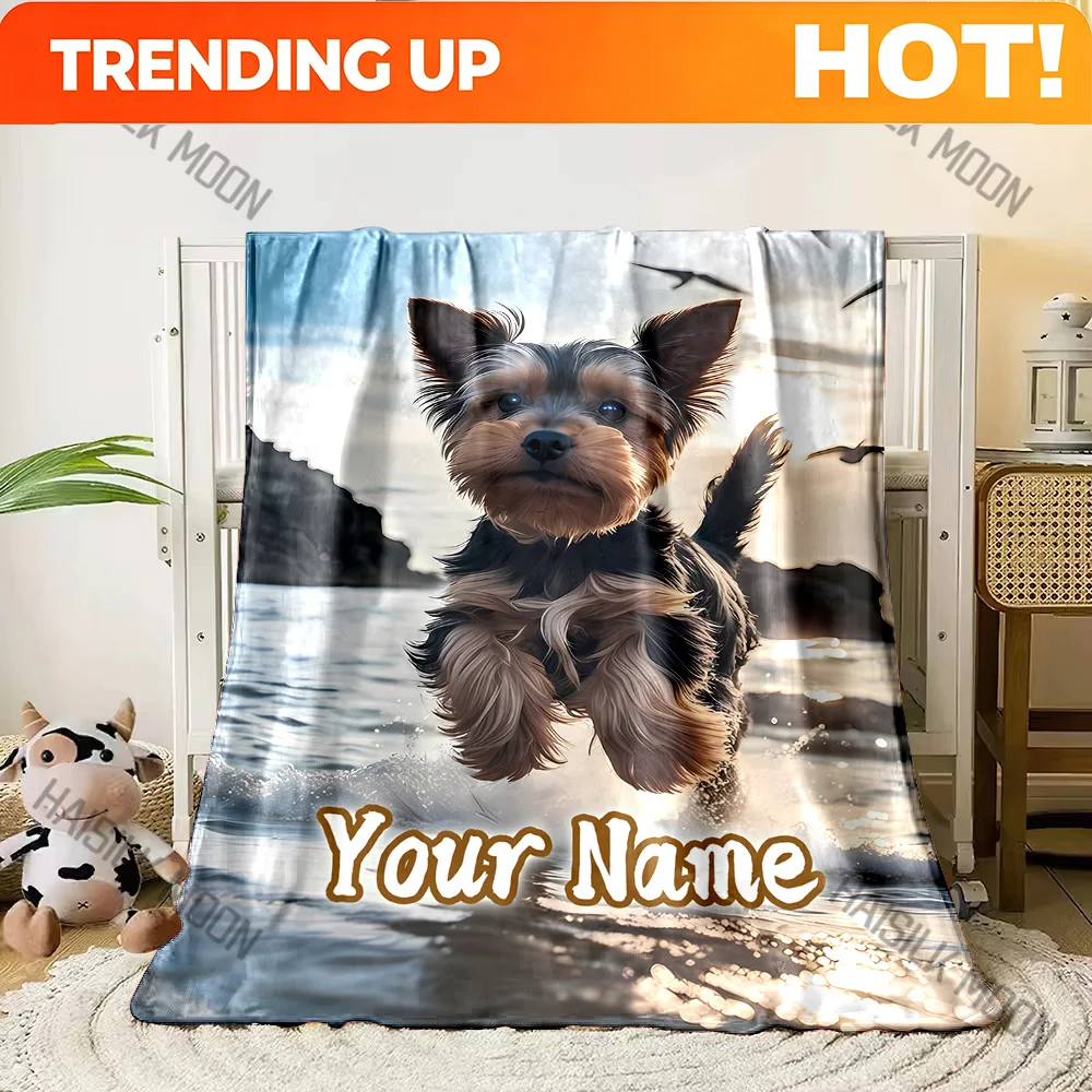 Customize 1PC Custom Name Yorkshire Terrier Printed Blanket, All-Season Multi-Use for Nap,Camping,Travel,Car,sofa Machine Washab