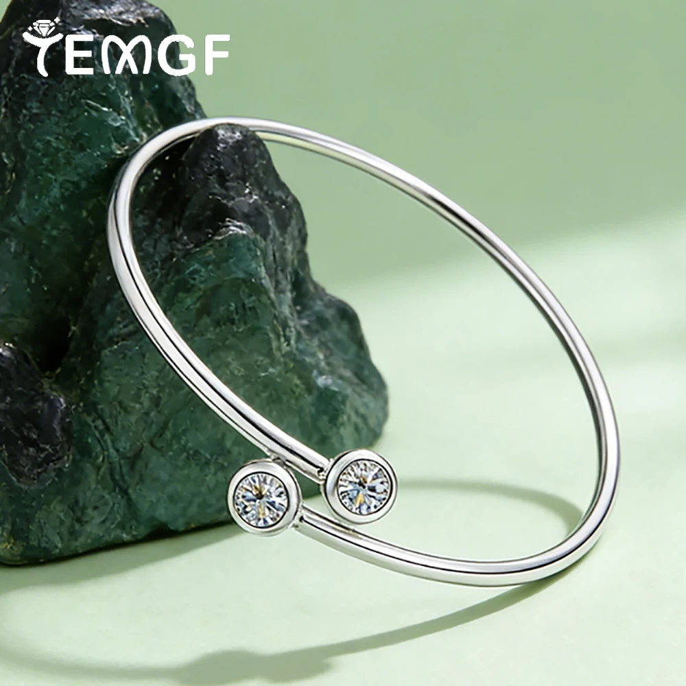 

TEMGF S925 Sterling Silver Cuff Bangle 5mm Moissanite Bubble Twist Open Bracelet for Women Simple Party Commuting Wrist Jewelry