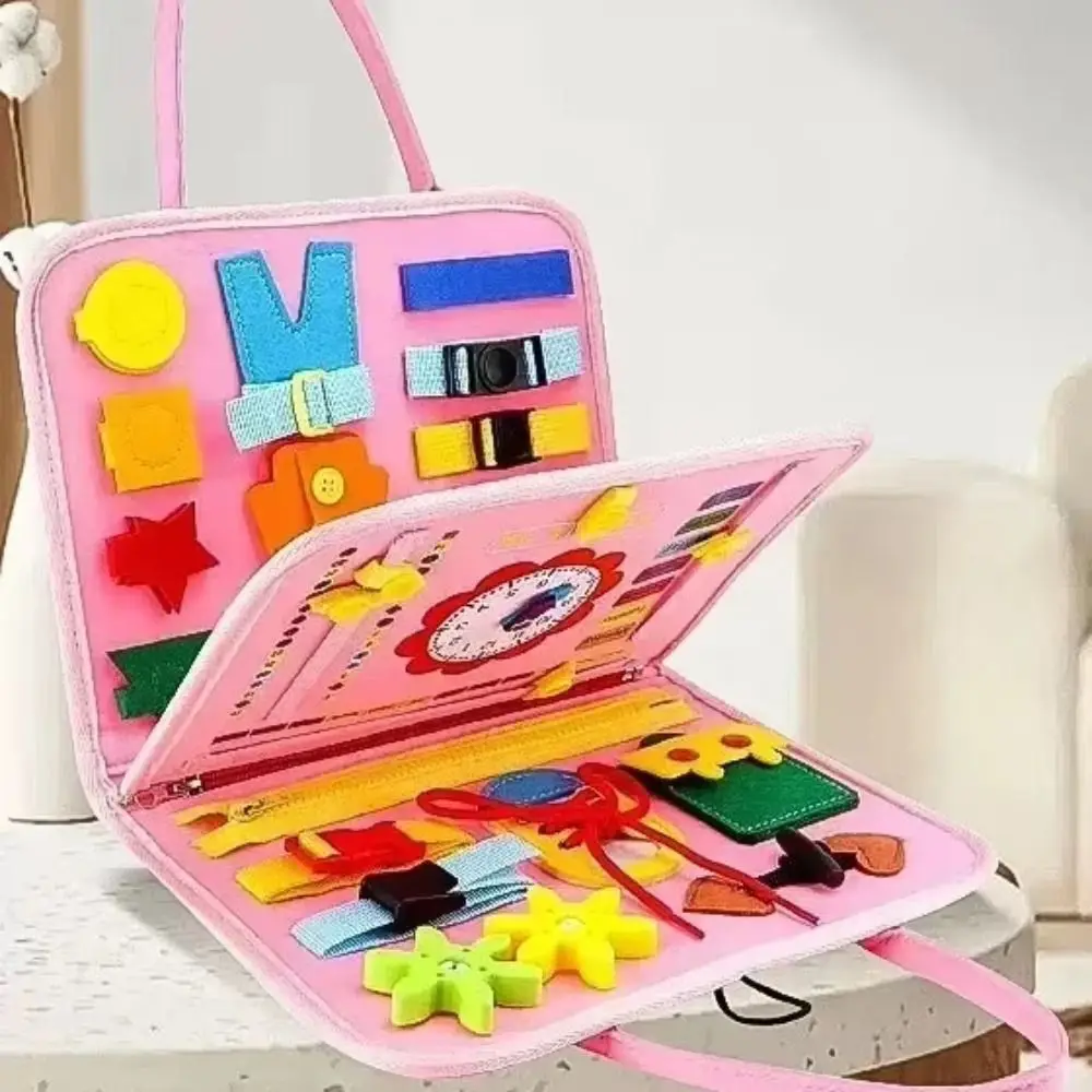 Creative Cute Felt Busy Board Life Skills DIY 3D Quiet Activity Book with Handle Portable Busy Board Montessori
