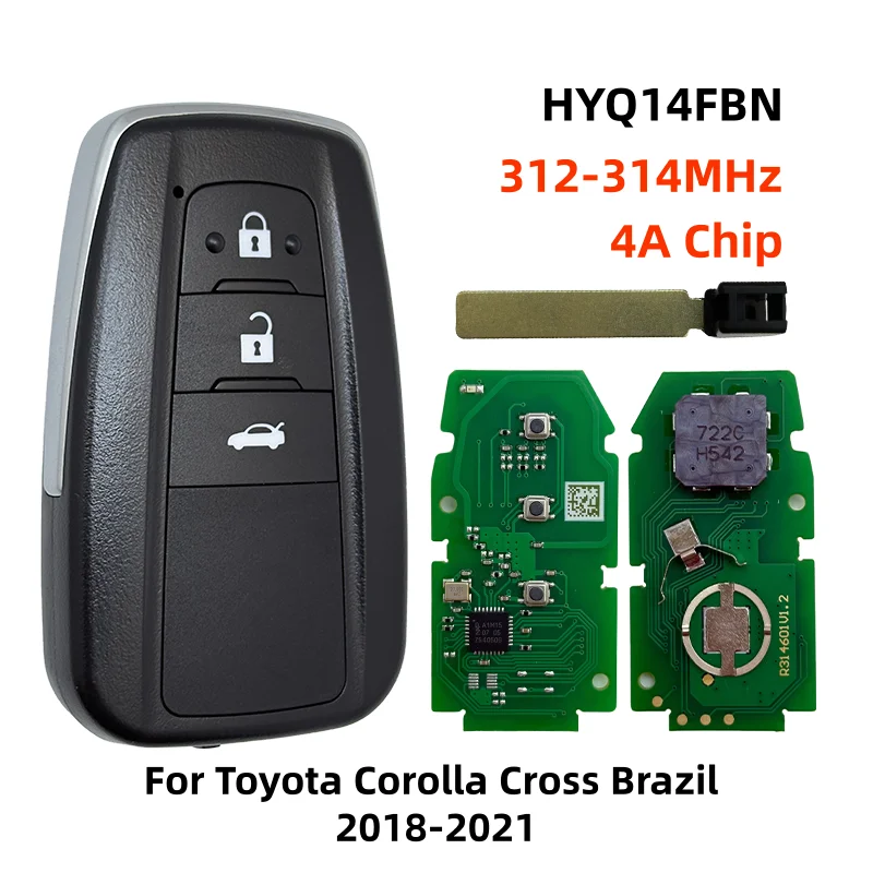 

HYQ14FBN 8990H-12010 4A Chip 312-314MHz 3BTN Smart Keyless Proximity Remote Key Fob For Toyota Corolla Cross Brazil 2018-2021