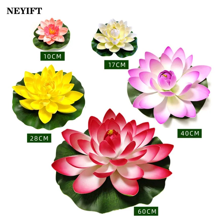 10/17/28/40/60cm Floating Lotus Artificial Flower Lifelike Water Lily Micro Landscape for Wedding Pond Garden Decoraiton