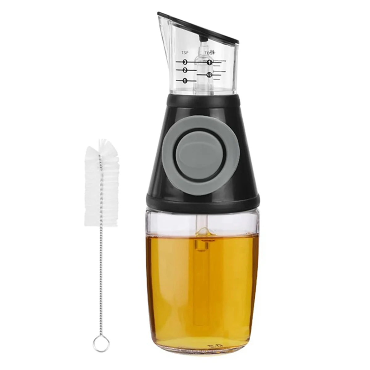 Oil Dispenser with Dosing Pump and Measuring Cup 250ML with Cleaning Brush