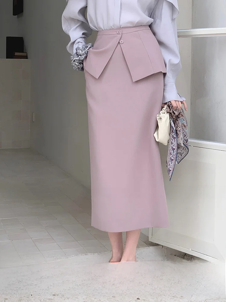 

High Waist Half-length Skirt Women's Style Korean High Waist Removable Butt Curtain Summer Polyester Fiber Straight Skirt