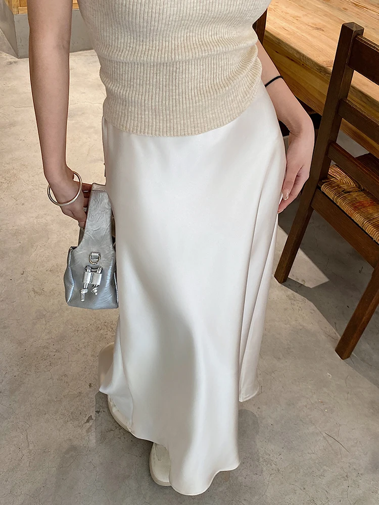 

Acetate Satin High Waist Midi Skirt Women's Wrap Bodycon Fi Tail Skirt Mid-Length A-Line Emily Clud Recommended