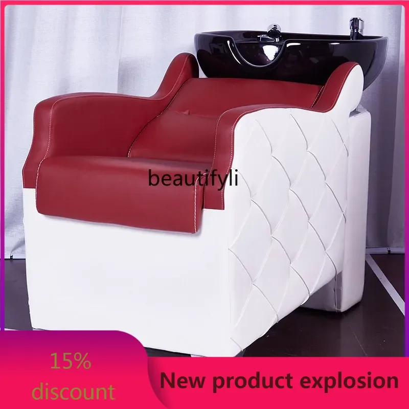 

zGHair treatment shampoo bed Barber shop Multifunctional flush bed Half lying ceramic basin Shampoo chair with pedals