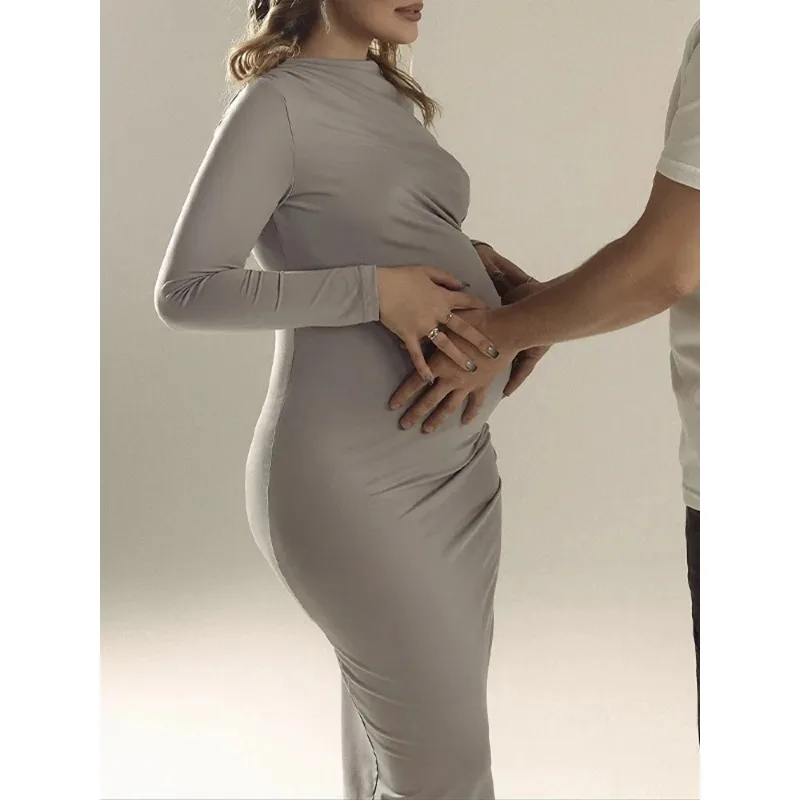 فستان مكشكش للتصوير الفوتوغرافي للأمهات، فستان حمل بقصة ضيقة، ملابس أنيقة لالتقاط الصور في الاستوديو، ملابس الحمل والتقاط الصور