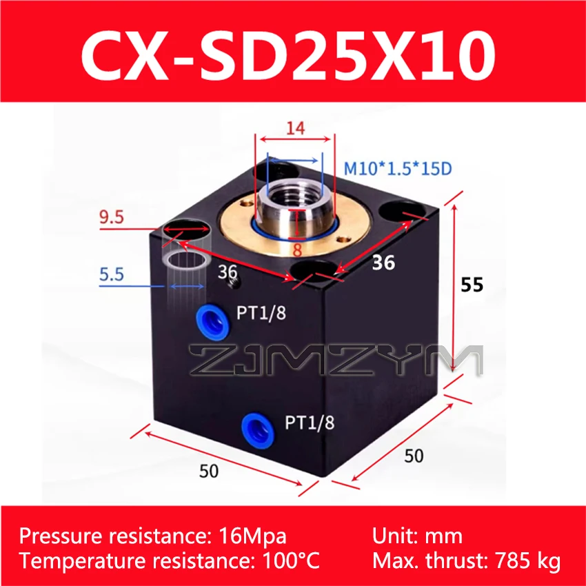 CX-SD20/25/32 Thin Vertical Hydraulic Cylinder Square Hydraulic Cylinder Bore 20/32mm Internal Teeth/External Teeth Oil Cylinder