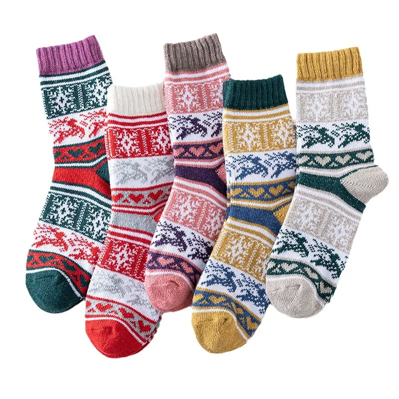 Chaussettes d'équipage confortables pour femmes, optique chaude, douces, cadeaux de Noël, hiver, 5 paquets