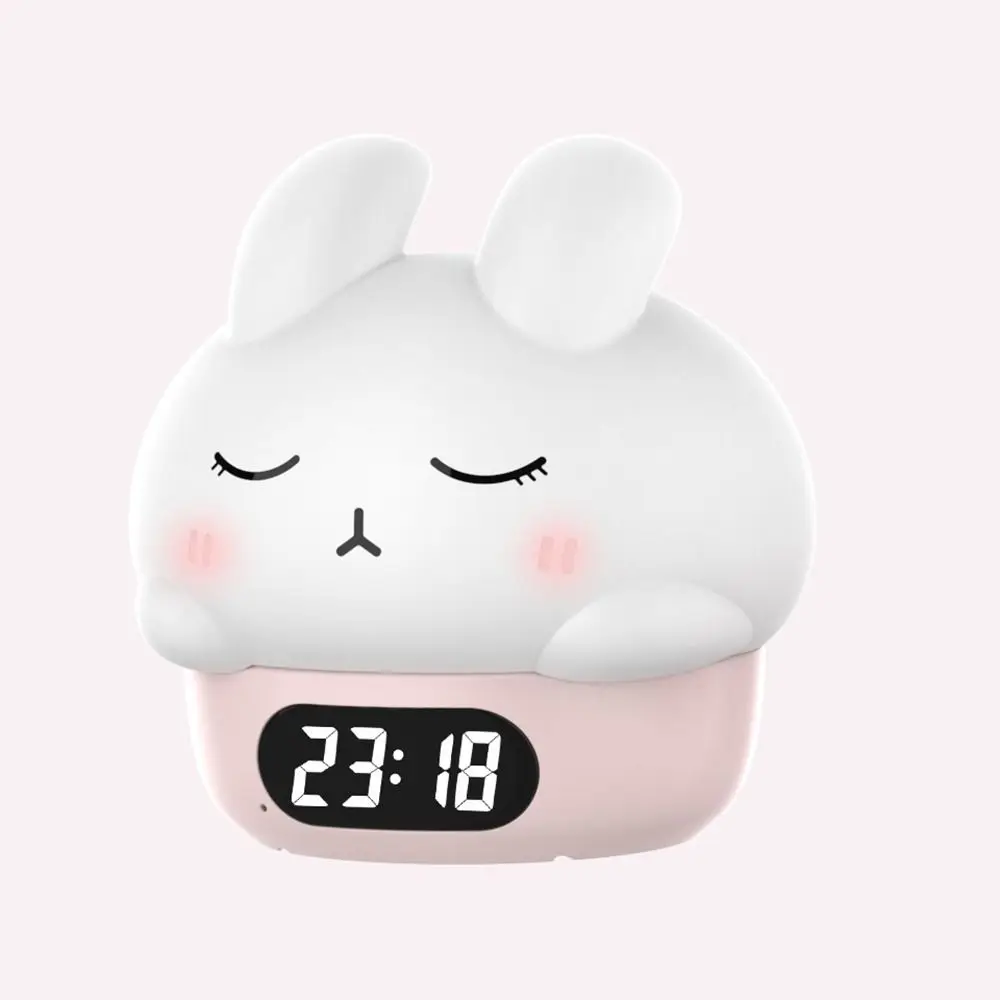 Cute Bunny Night Light Timer Touch Sensor Color-Changing Rabbit Lamp Silicone Warm Light Digital Alarm Clock Nursery