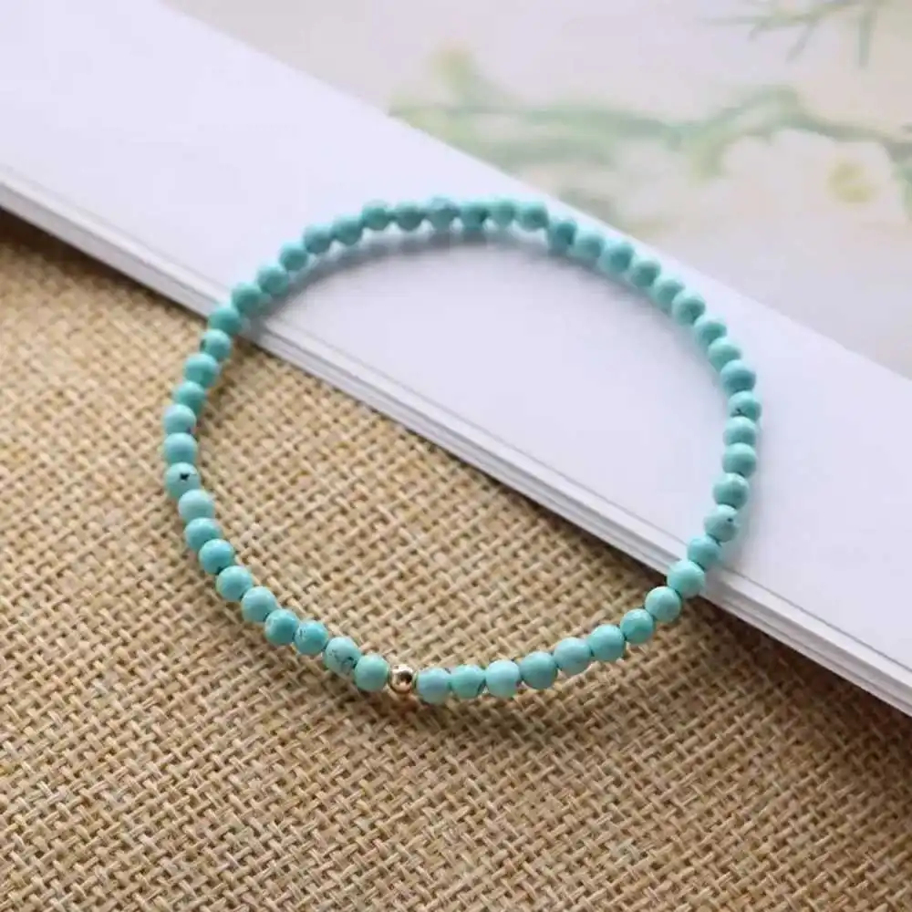 

4mm Lucky Natural Turquoise Beads Cuff Bracelet Taseel Diy Thanksgiving Day Inspiration Chic National Style Restore Bohemia