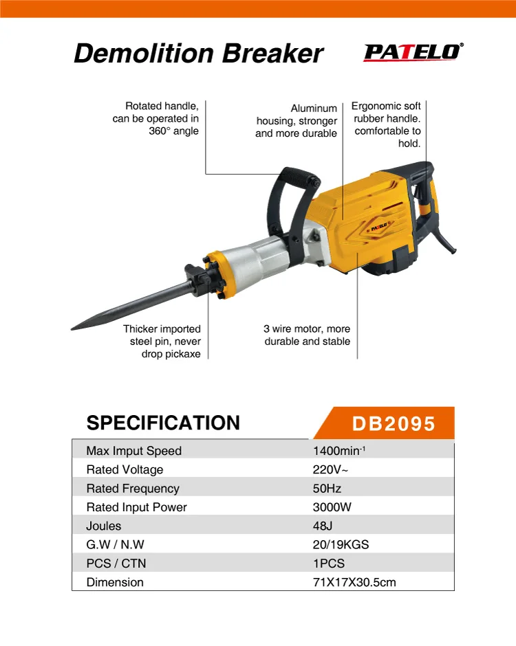 Powerful DB2095 3000W 48J Electric Disassembly Crusher Power Tool Hammer Drill