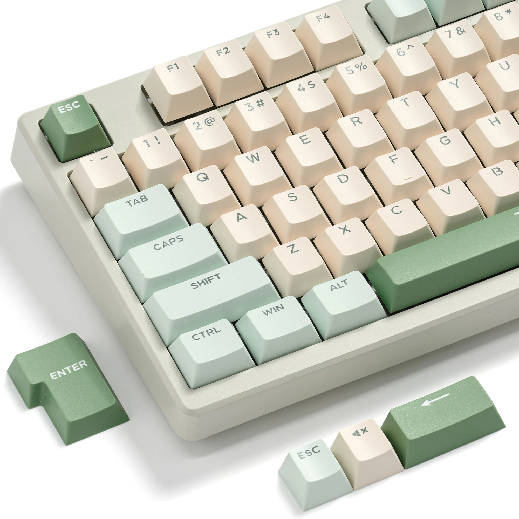 XVX Three-Tone Keycaps, Light Green & Milk White Matching Design, PBT Double Shot 138 Keys Top Print Custom Keyboard Caps