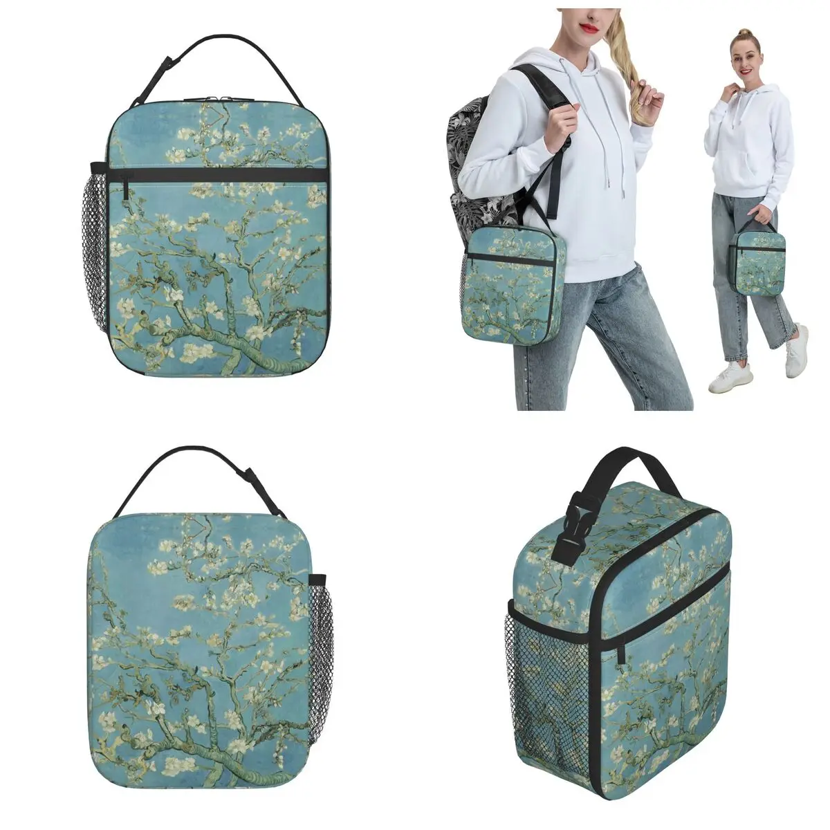 Van Gogh-bolsas de almuerzo con aislamiento térmico, pintura al óleo de árbol de almendra floreciente, caja de Arte de flores para el almuerzo, caja térmica para alimentos