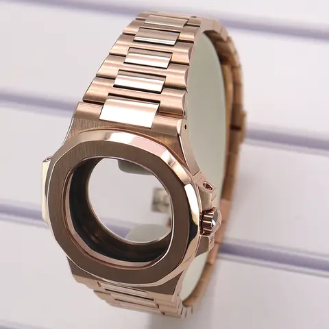 रोज़ गोल्ड 40 मिमी वॉच केस ब्रेसलेट नीलम ग्लास Seiko NH35 NH36/34 NH38 मूवमेंट वॉच एक्सेसरीज़ 29.8 मिमी डायल मॉड नॉटिलस के लिए 10 best sales सेको मॉड केस - №4