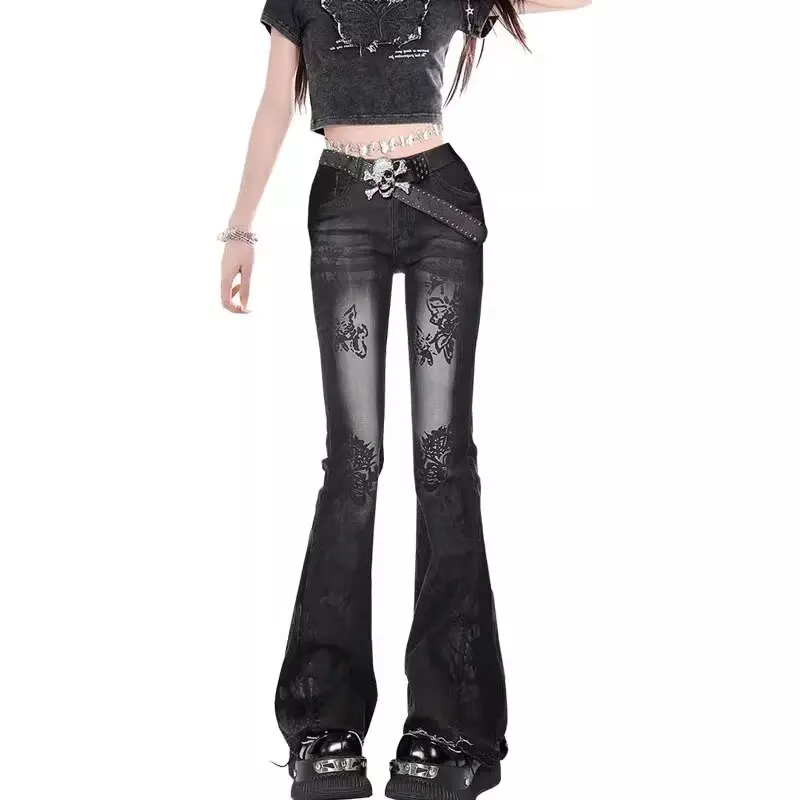 Ausgestellte Jeans für Damen, Jorts, Jeans, Hosen, Damen, Shoujo, Mädchen-Stil, Damen-Frühlingskleidung, Kokette-Jeans, Baggy, Y2k-Kleidung, Denim