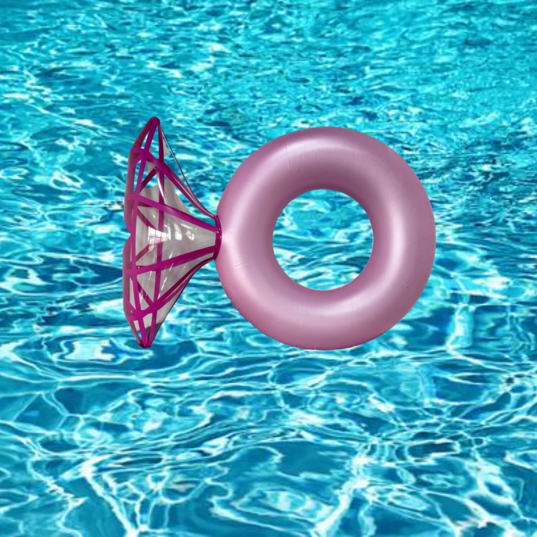 

New Style Pink PVC Inflatable Water Toy Swiming Pool Toy Infltable Swim Ring With Transparent Diamian Design Float Swimming Ring