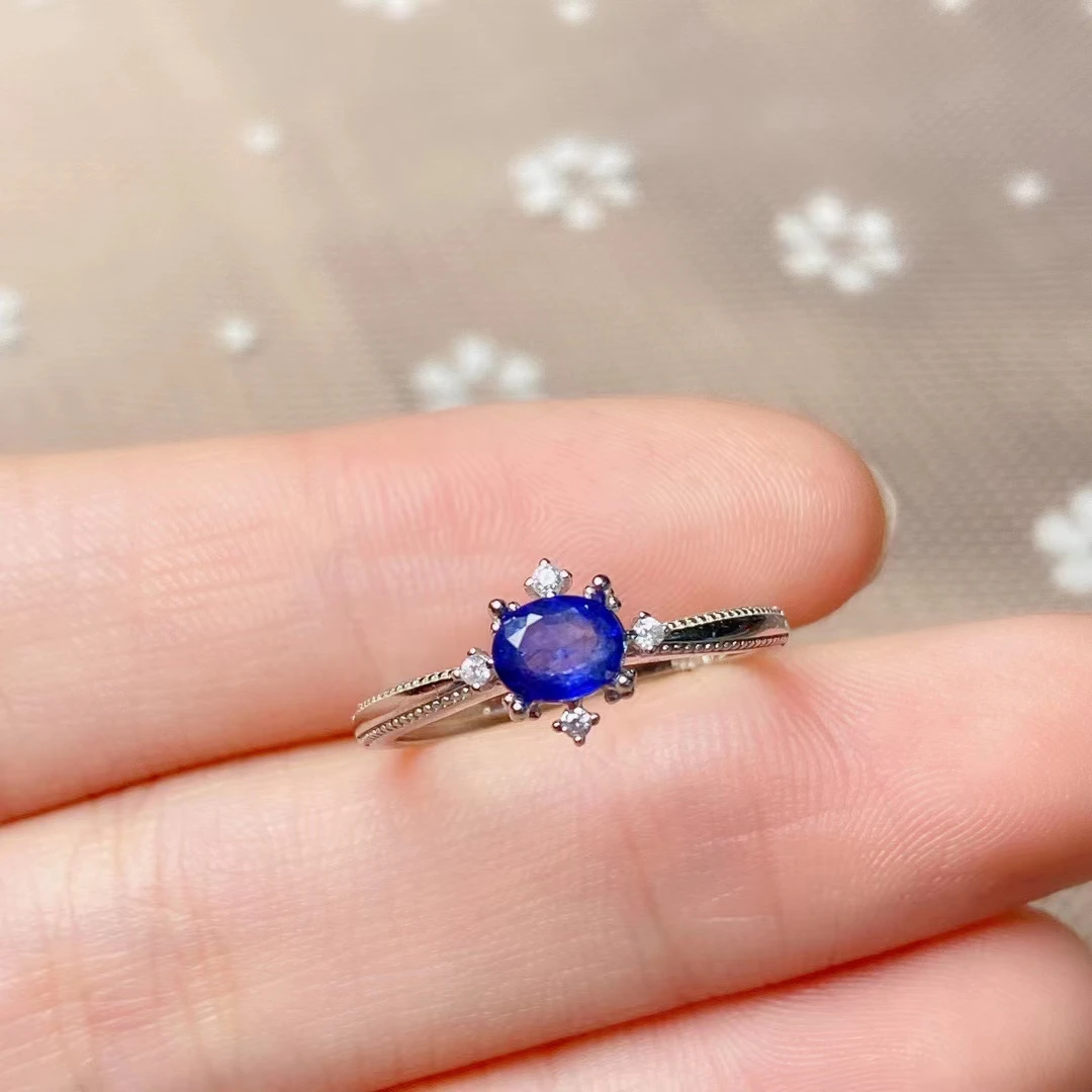 100% Genuine Sapphire Ring for Engagement 0.4ct 4mm*5mm Blue Sapphire Ring 925 Silver Jewelry for Woman