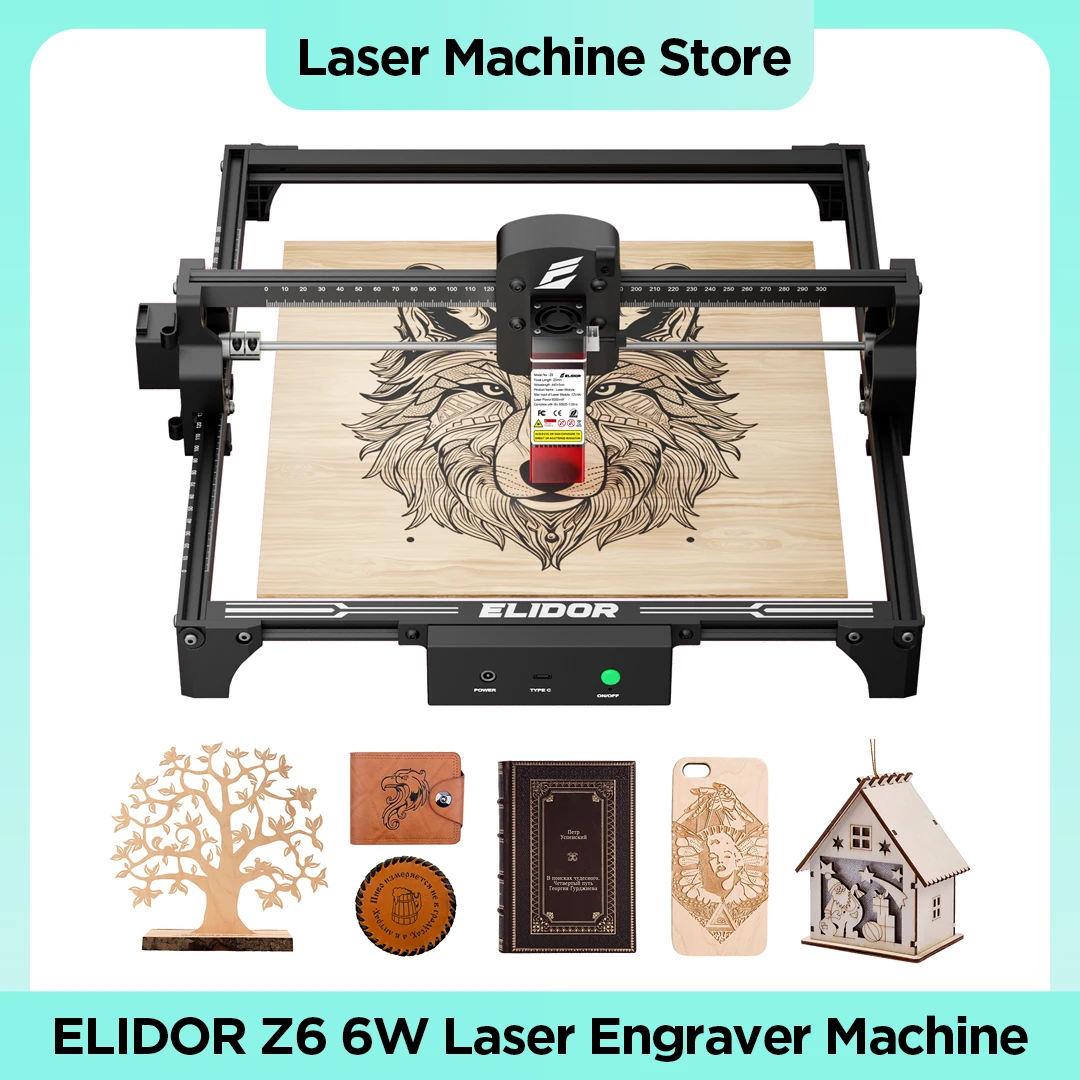 

ELIDOR Z6 6W Laser Engraver Working Area 300X300mm Laser Engraving and Cutting for Home DIY Engravable Phone Tags 3D Puzzle