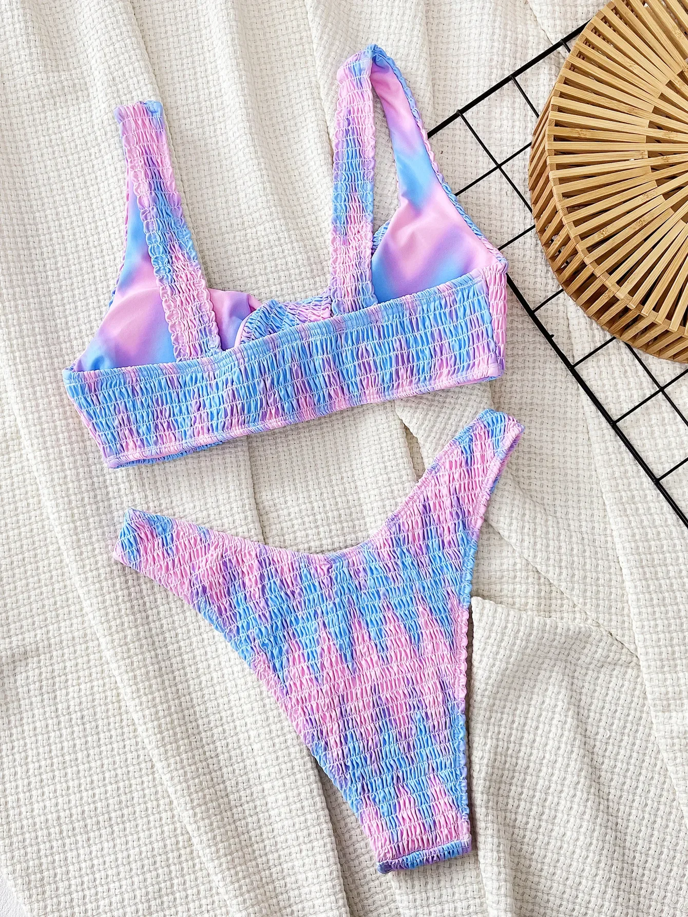 Damen-Badeanzug, rosa Batikmuster, süßer und sexy rückenfreier Bikini, hochwertiger zweiteiliger Camisole-Badeanzug, neues Sommermodell 2025,