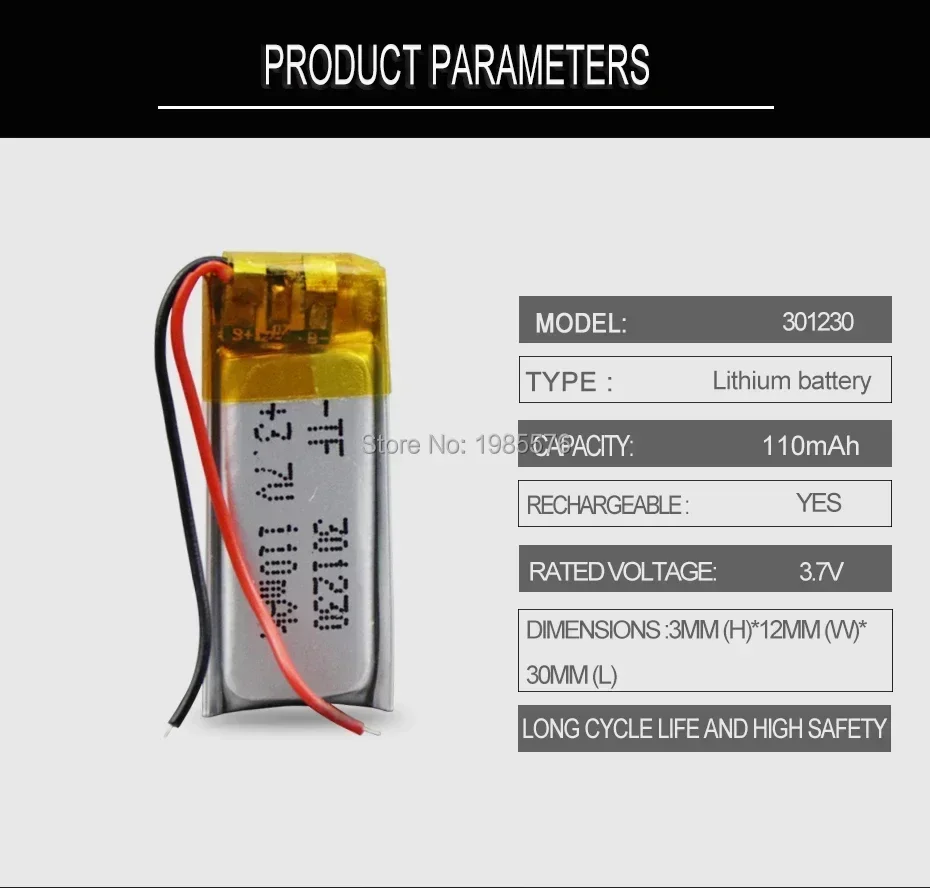 Batería de polímero de litio de 3,7 v 80 mah 301230   batería recargable de polímero de litio 301230   Para auricular bluetooth juguete grabación pluma sonido