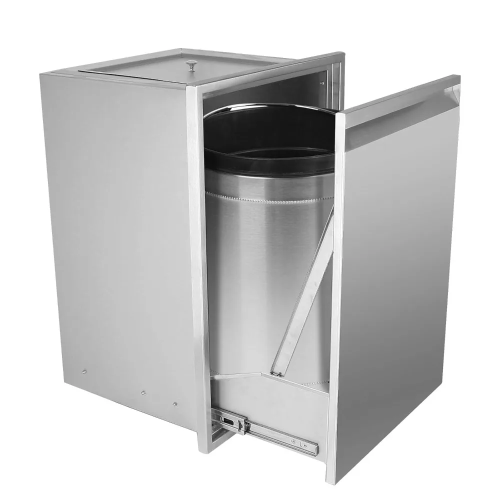 

Built-in Outdoor Kitchen Trash Drawer W13.6XH26XD19 Inch Outdoor Kitchen Drawers Stainless Steel Flush Mount Roll Out Trash