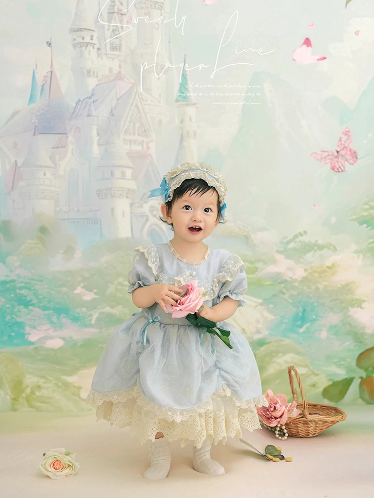 1 Year Old Baby Girl Princess Dress Photography Dresses Pretty Puffy Skirt Infant Oil Painting Pastoral Style Theme Photo Outfit