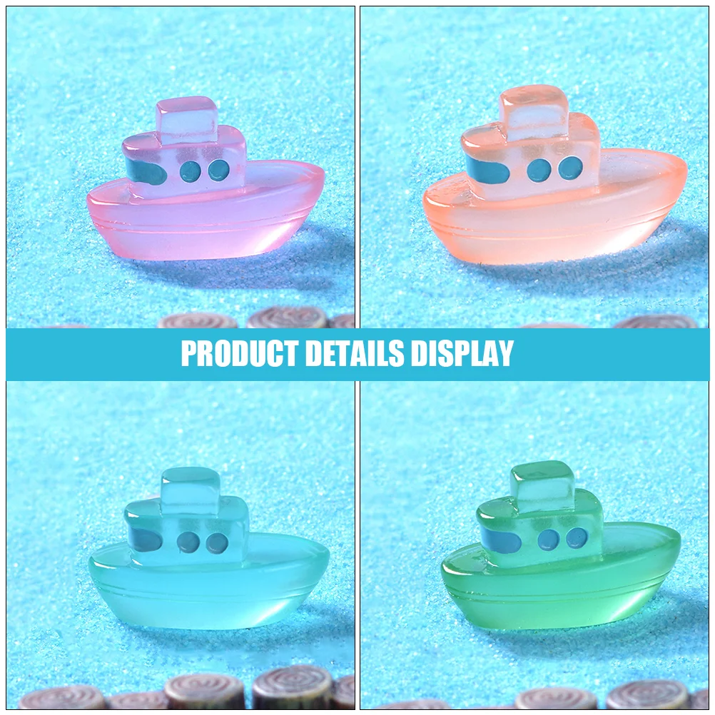 12 Pcs Micro Landscape Cruise Boat Miniatures Decorations Toys Figurines House Ornament Small Luminous Resin