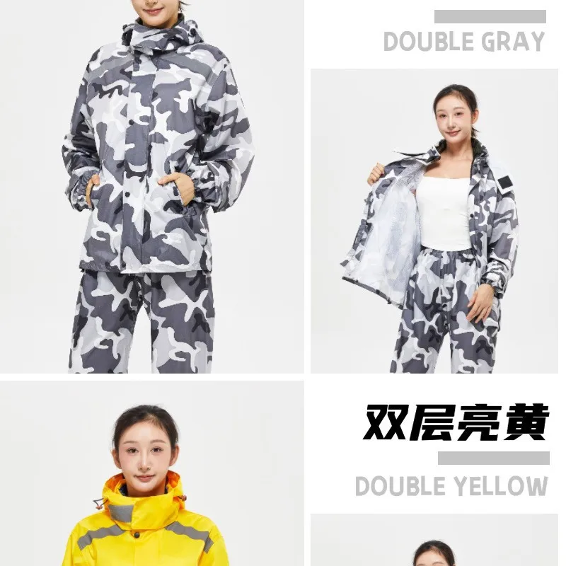 طقم معطف واق من المطر وسراويل مموهة للمشي لمسافات طويلة في الهواء الطلق لكامل الجسم مقاوم للماء للرجال والنساء - أنيق ومسامي وعاكس