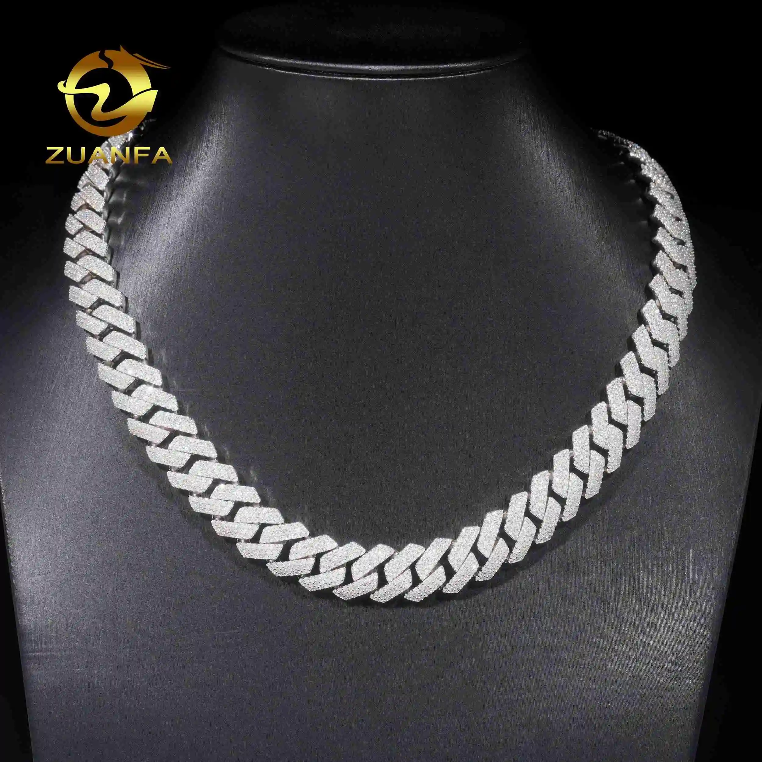 Diamond Pass Tester 925 Sterling Silver 14mm 3 Rows Diamond Iced Out Miami Hip Hop Moissanite Diamond Cuban Link Chain..