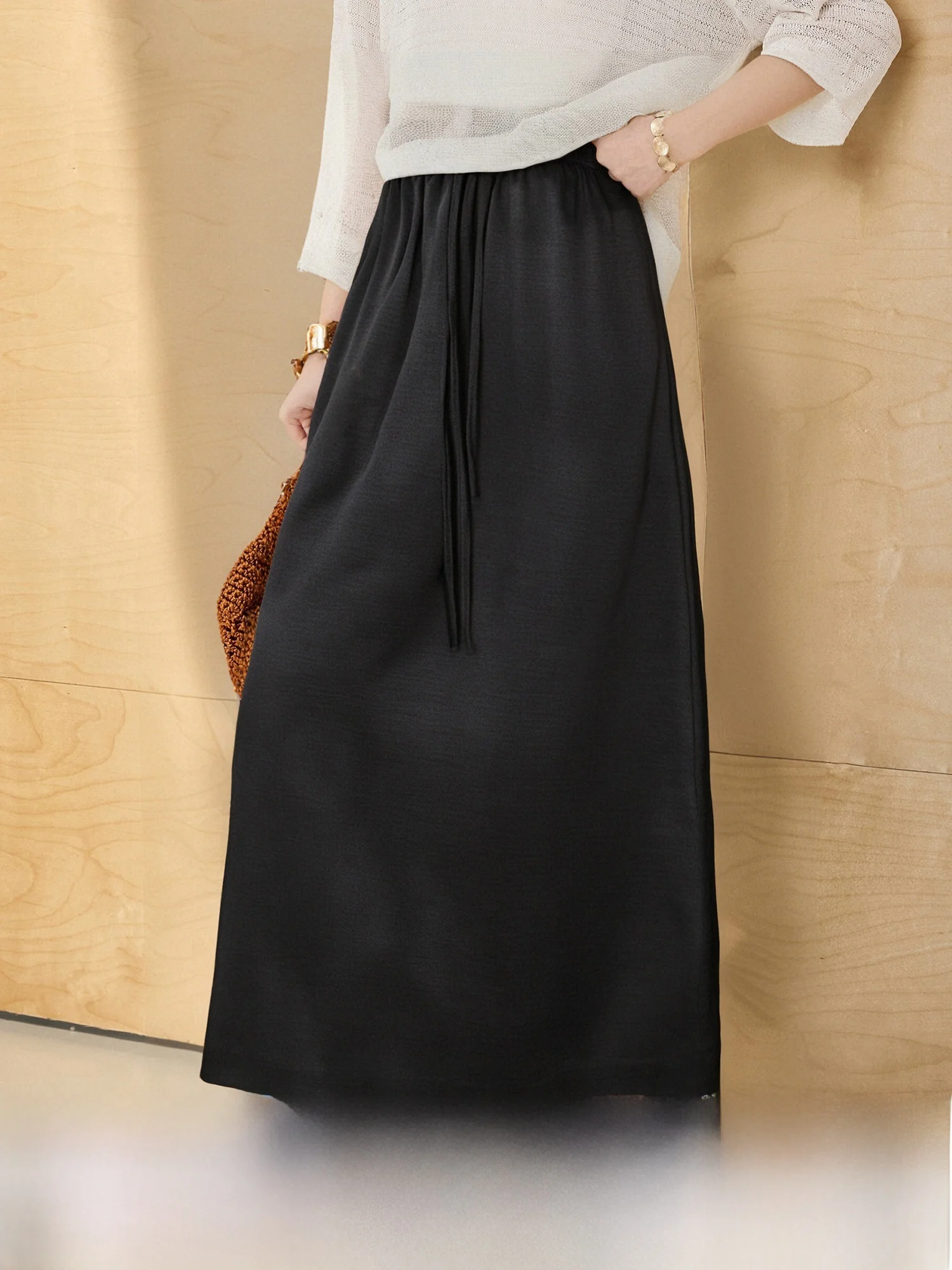 

NAGUAGU Pumpkin Valley Traveler f Skirt High Quali Lyocell Cotton Lin Elastic Waist A-Line White Skirt Pear ape S...