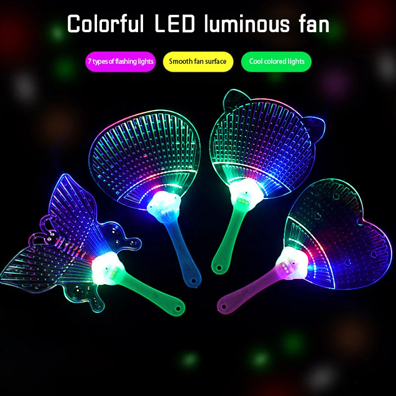 1Pc LED Colorful Glowing Fan Butterfly Bear Love Handheld Fan Sparkle Toy Kid Birthday Party Favors Gifts Random Style