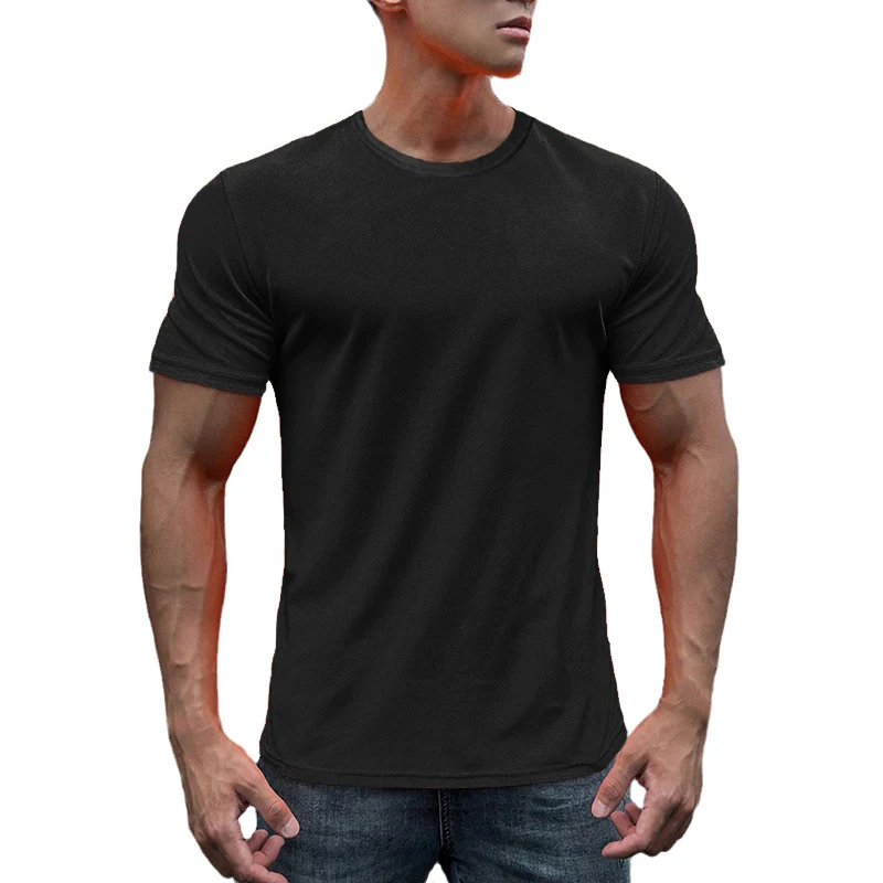 5pcs Men's Ultra-Light Black Round Neck Short Sleeve T-Shirts Quick-Dry Breathable Sweat-Wicking Mesh for Running Gym Fitness