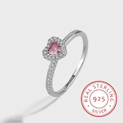 Luxury Fashion Authentic S925 Silver Love Pink Diamond Proposal Engagement Geometric Jewelry Ring for Women