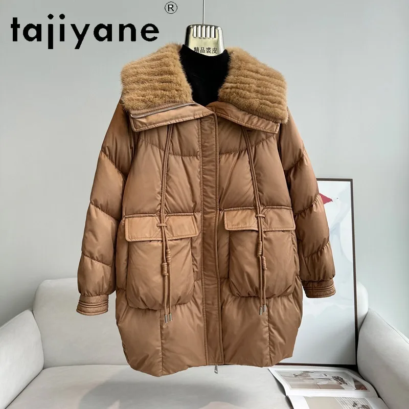 TAJIYANE Winter Goose Down Jacket Woman Thicken Warm Coats for Woman Knitted Mink Fur Collar Puffer Jacket 10% Silk Outerwear 패딩