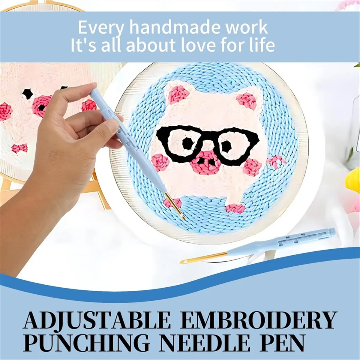 2 Pack Adjustable Punch Needle-Tool & -Embroidery Tools, with Needle-Threaders for Hand Sewing, Kit Tool Handmade [2026 MOCC]