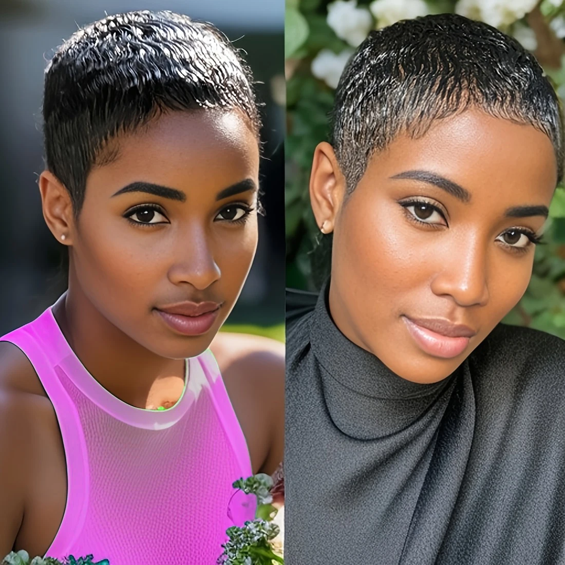 

Pixie Cut Colored Human Hair Wigs With Bangs Full Machine Made Wigs For Women Natural Color Brown 99J Wig Party Daily Wear
