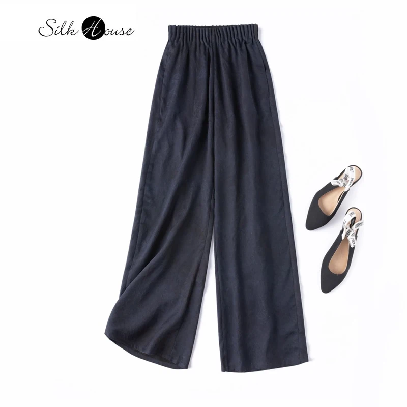 

Tie Dye Style 30MM 100% Natural Mulberry Silk Fragrant Cloud Yarn Flower Bud Waist Pocket Design Women's Straight Leg Pants