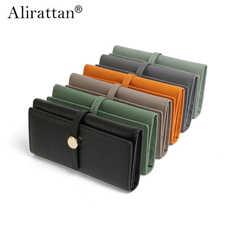 

Alirattan 2026, новый модный универсальный женский длинный кошелек, большая вместимость, несколько слотов для карт, простой складной однотонный кошелек