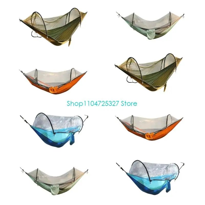 D8KF Forest Rest Hammock with Screen Cover, Fabric Bed, Carry Bag and Hanging Bands for Outdoor Camp and Tree Travel Use