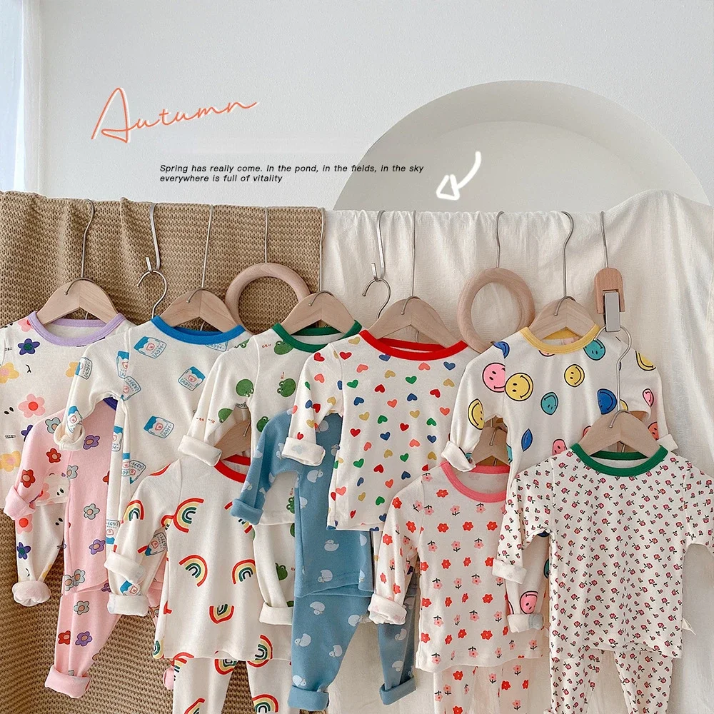 

Autumn Children's Print Pajamas Sets Baby Boys Sleepwear + Pants 2 Pcs Suit Kids Cotton Home Clothes Toddler Girls Underwear Set